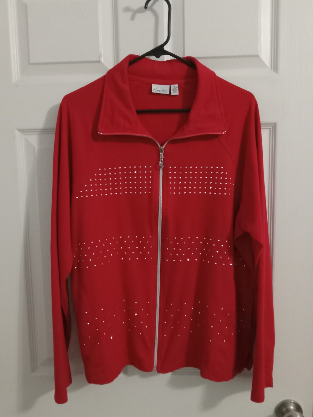 Kim Rogers Red Zip-Up Jacket with Rhinestone Detail - Women